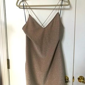 Gold Shimmer cross back mini dress